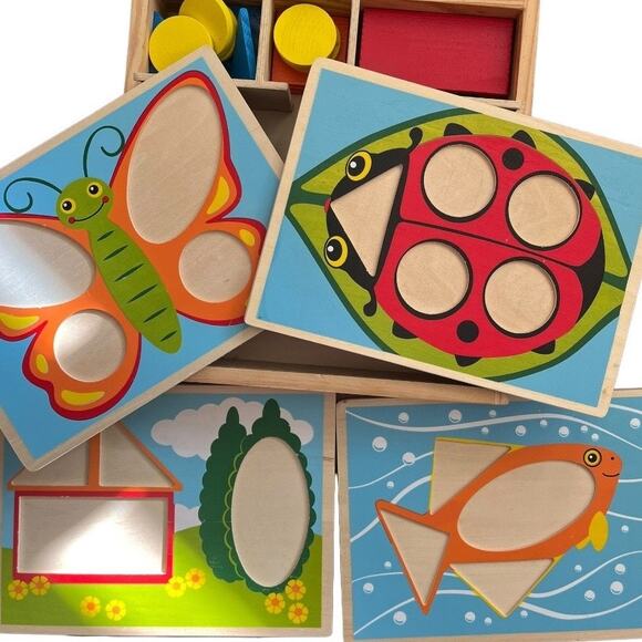 Melissa & Doug wood geometric shapes beginner pattern blocks & boards puzzle set - Picture 3 of 4